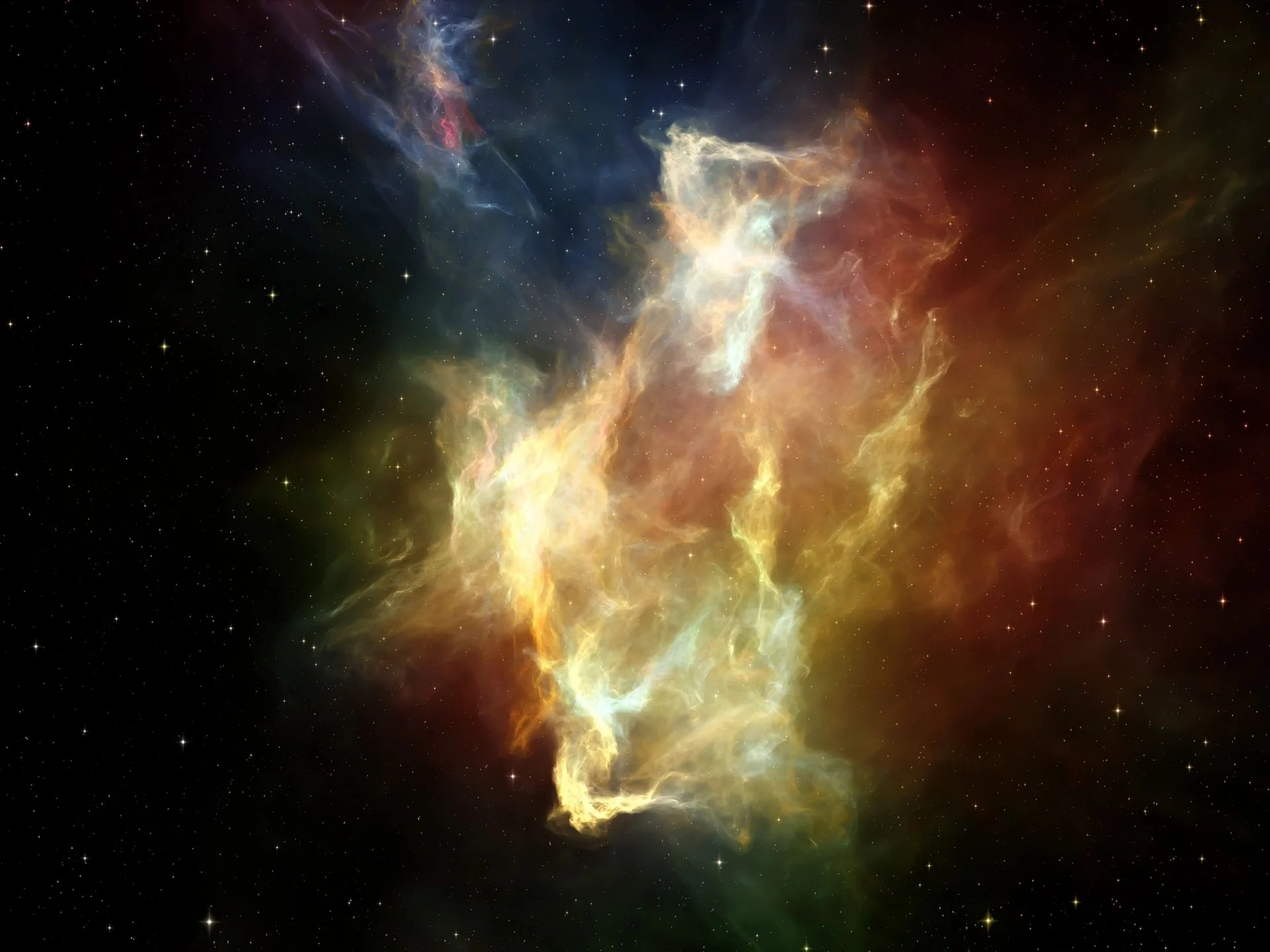 A colorful nebula in space.